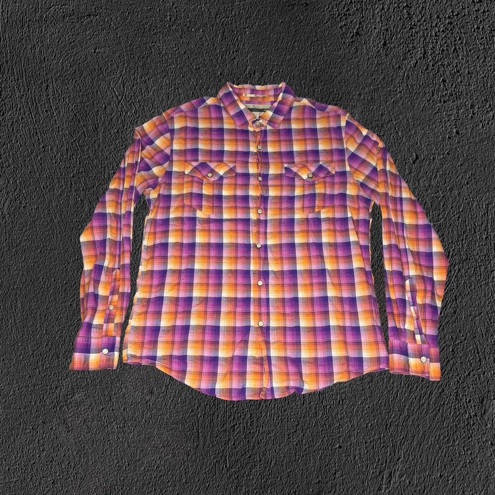 Forever 21 plaid orange/purple western flannel shirt